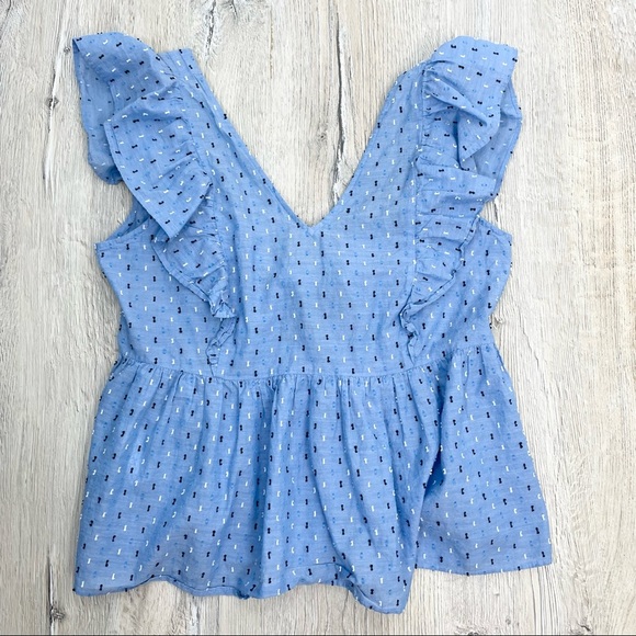 Ann Taylor Blue Peasant Ruffle Blouse - Picture 4 of 8